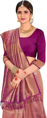 الساري الهندي للنساء ملابس عرقية هندية من الحرير الخام من باناراسي ساري | هدية زفاف ديوالي ساري منسوج وبلوزة غير مخيطة in Kuwait