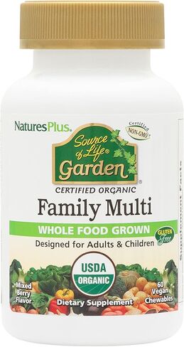 Natures Plus Source of Life Garden Certified Organic Family Chewable Multivitamin - 60 Vegan Chewables - Mixed Berry Flavor - for Adults & Children - Vegetarian, Gluten-Free - 30-60 Servings in Saudi Arabia