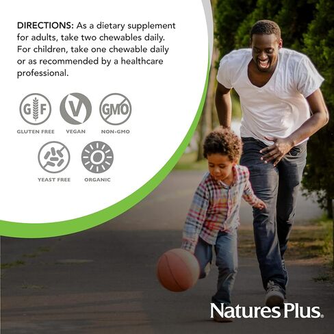 Natures Plus Source of Life Garden Certified Organic Family Chewable Multivitamin - 60 Vegan Chewables - Mixed Berry Flavor - for Adults & Children - Vegetarian, Gluten-Free - 30-60 Servings in Saudi Arabia