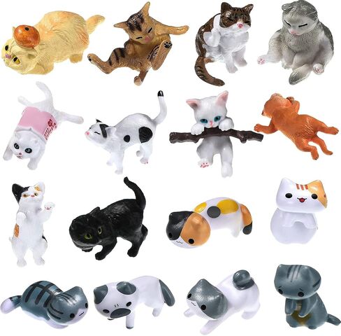 Blulu 16 Pcs Realistic Cat Figurines Toy Lovely Cats Figurines Miniature Cat Figures Toy Set Mini Animals Figurine Ornament for Easter Eggs Cake Toppers Birthday Gift Fairy Home Garden Boys Girls in Saudi Arabia