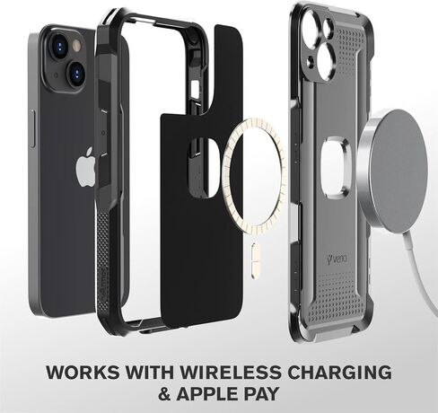 حافظة Vena vArmor متينة متوافقة مع هاتف Apple iPhone 14 (6.1 بوصة)، (متوافقة مع MagSafe، حماية من السقوط من الدرجة العسكرية) غطاء بمشبك حزام عالي التحمل مع مسند in Kuwait