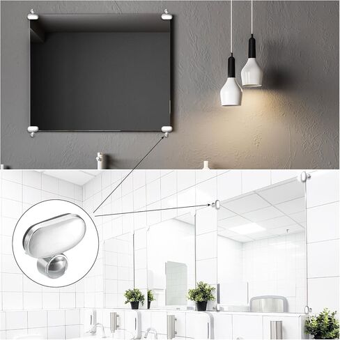 PATIKIL Mirror Clip, 6 Set Zinc Alloy Mirror Mounting Clip Clamps Kit Fixing Oval Holder Brackets for 3-5mm Thick Glass in Bathroom Bedroom, Silver in Saudi Arabia