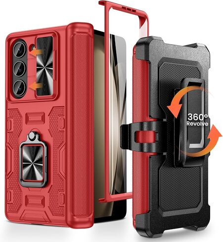 Caka for Galaxy Z Fold 5 Case, Samsung Z Fold 5 Case - Built-in Screen Protector & Slide Camera Cover & Magnetic Kickstand & Belt Holster & Hinge Protection for Samsung Galaxy Z Fold 5 5G - Black in Saudi Arabia