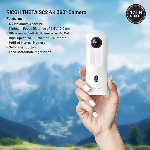 كاميرا RICOH Theta SC2 360° 4K كروية VR مع ذاكرة داخلية 14 جيجابايت (أبيض) حزمة غطاء عدسة TL-1 لكاميرا Theta SC/SC2/V 360 درجة وقماش تنظيف الانتظار مع حقيبة (حزمة أساسية) in Saudi Arabia