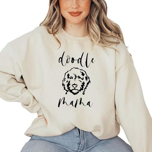 سويت شيرت Doodle Mom للجنسين، رقبة دائرية بلون أخضر عسكري من Dog Mama، هدية مخصصة لمحبي الكلاب، S3002 (S، رملي) in Kuwait