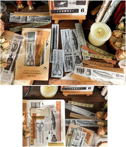 Vintage Washi Paper Stickers for Journaling, 120 Pieces Antique Planner bullet Journal Self-Adhesive Retro Aesthetic Decorative Stickers Decals for Scrapbook, DIY Arts and Crafts, Photo Album, Diary, in Saudi Arabia
