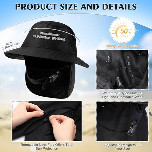قبعة دلو لركوب الأمواج للنساء والرجال، قبعات صيفية سريعة الجفاف لركوب الأمواج مع وشاح للرقبة قابل للفصل وحزام ذقن قابل للتعديل in Kuwait