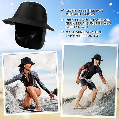 قبعة دلو لركوب الأمواج للنساء والرجال، قبعات صيفية سريعة الجفاف لركوب الأمواج مع وشاح للرقبة قابل للفصل وحزام ذقن قابل للتعديل in Kuwait