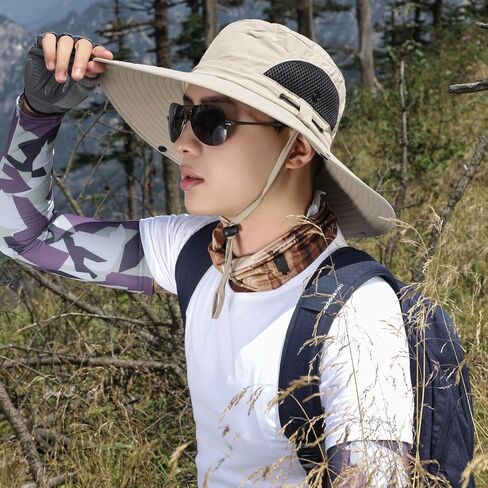 قبعة الشمس للرجال والنساء ذات حافة واسعة، قبعة دلو للحماية من الأشعة فوق البنفسجية وطاردة للماء، قبعة جيدة التهوية لصيد الأسماك والمشي لمسافات طويلة والحديقة والشاطئ in Kuwait