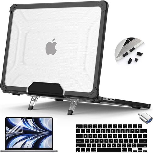 Teryeefi [Heavy Duty Fold Kickstand] Case for 2022 2024 MacBook Air 13.6 Inch M3 M2 A2681 A3113 Model, 5in1 Shockproof Protective Hard Shell with Keyboard Cover, Rose in Saudi Arabia