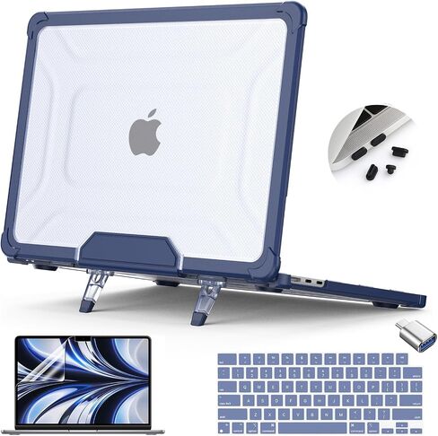Teryeefi [Heavy Duty Fold Kickstand] Case for 2022 2024 MacBook Air 13.6 Inch M3 M2 A2681 A3113 Model, 5in1 Shockproof Protective Hard Shell with Keyboard Cover, Rose in Saudi Arabia