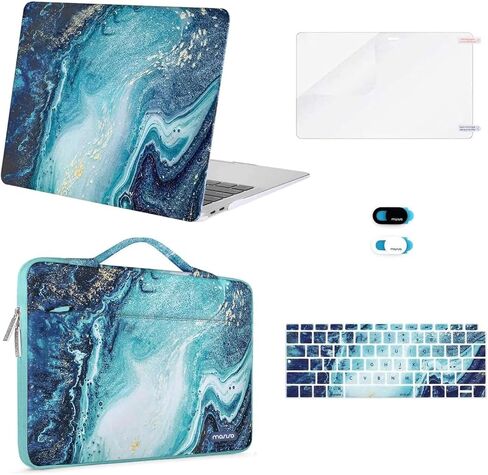 MOSISO Compatible with MacBook Air 13 inch Case 2022 2021 2020 2019 2018 Release A2337 M1 A2179 A1932, Plastic Creative Wave Marble Hard Shell Case&Bag&Keyboard Skin&Webcam Cover&Screen Protector,Blue in Saudi Arabia