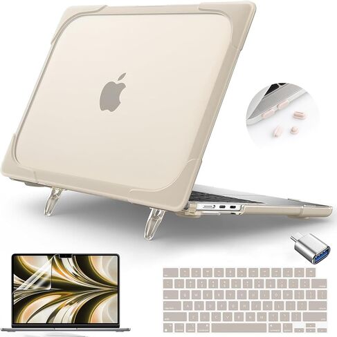 تصميم مسند Teryeefi لجهاز MacBook Air 13.6 بوصة، إصدار 2022، شريحة M2 A2681 مع معرف اللمس وشبكية العين، غطاء صلب واقٍ شديد التحمل مقاوم للصدمات + غطاء لوحة مفاتيح + محول OTG، XKK-أسود in Kuwait