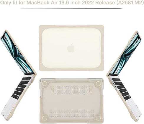 تصميم مسند Teryeefi لجهاز MacBook Air 13.6 بوصة، إصدار 2022، شريحة M2 A2681 مع معرف اللمس وشبكية العين، غطاء صلب واقٍ شديد التحمل مقاوم للصدمات + غطاء لوحة مفاتيح + محول OTG، XKK-أسود in Kuwait