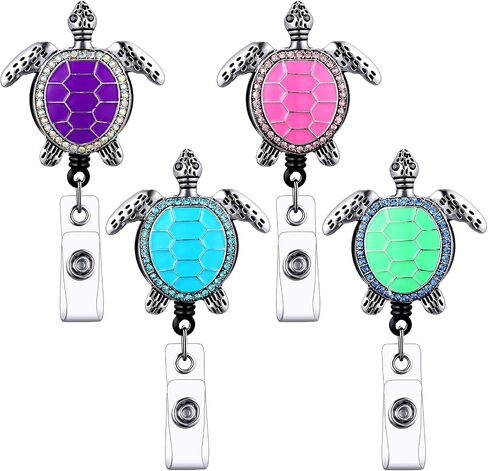 4 Pieces Turtle Badge Reel Retractable ID Badge Holder Sea Turtle ID Badge Reel with Alligator Clip Decorative ID Badge Reel for Office Worker Nurse Teacher Student Volunteer, 4 Colors in Saudi Arabia