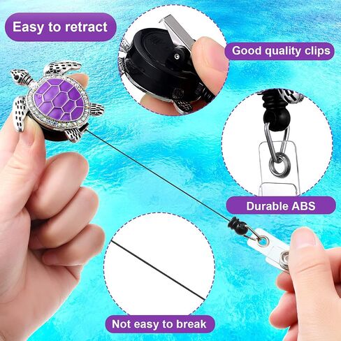 4 Pieces Turtle Badge Reel Retractable ID Badge Holder Sea Turtle ID Badge Reel with Alligator Clip Decorative ID Badge Reel for Office Worker Nurse Teacher Student Volunteer, 4 Colors in Saudi Arabia