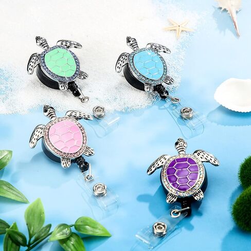 4 Pieces Turtle Badge Reel Retractable ID Badge Holder Sea Turtle ID Badge Reel with Alligator Clip Decorative ID Badge Reel for Office Worker Nurse Teacher Student Volunteer, 4 Colors in Saudi Arabia