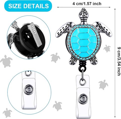 4 Pieces Turtle Badge Reel Retractable ID Badge Holder Sea Turtle ID Badge Reel with Alligator Clip Decorative ID Badge Reel for Office Worker Nurse Teacher Student Volunteer, 4 Colors in Saudi Arabia