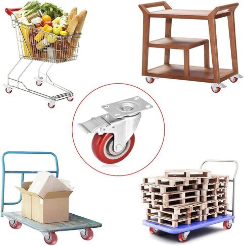 عجلات شديدة التحمل مقاس 4 بوصات تحمل 1800 رطل، عجلات تحمل قابلة للقفل مع فرامل، عجلات دوارة للأثاث ومنضدة العمل، مجموعة من 4 (مسامير مجانية) in Kuwait