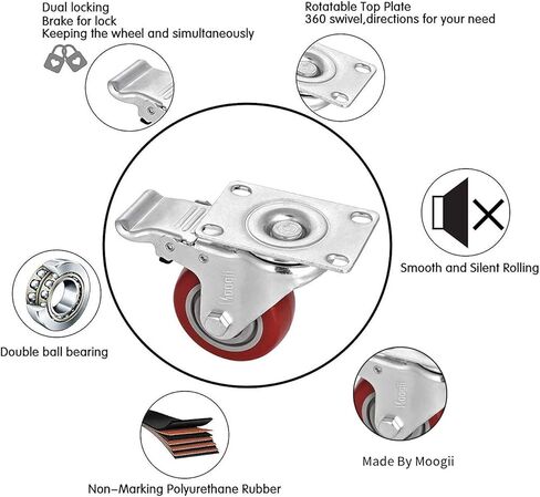 عجلات شديدة التحمل مقاس 4 بوصات تحمل 1800 رطل، عجلات تحمل قابلة للقفل مع فرامل، عجلات دوارة للأثاث ومنضدة العمل، مجموعة من 4 (مسامير مجانية) in Kuwait