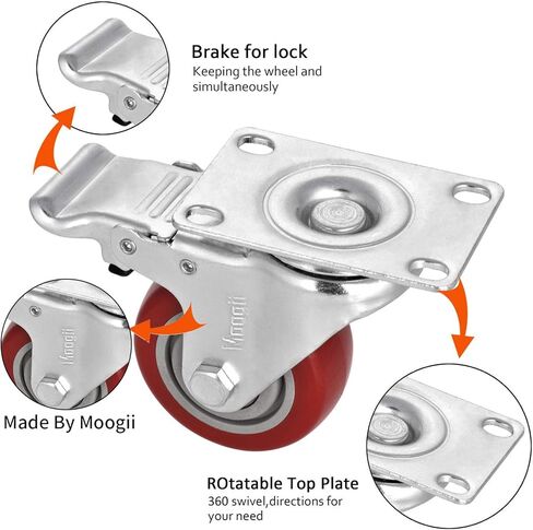 عجلات شديدة التحمل مقاس 4 بوصات تحمل 1800 رطل، عجلات تحمل قابلة للقفل مع فرامل، عجلات دوارة للأثاث ومنضدة العمل، مجموعة من 4 (مسامير مجانية) in Kuwait