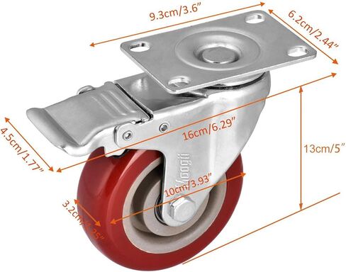 عجلات شديدة التحمل مقاس 4 بوصات تحمل 1800 رطل، عجلات تحمل قابلة للقفل مع فرامل، عجلات دوارة للأثاث ومنضدة العمل، مجموعة من 4 (مسامير مجانية) in Kuwait