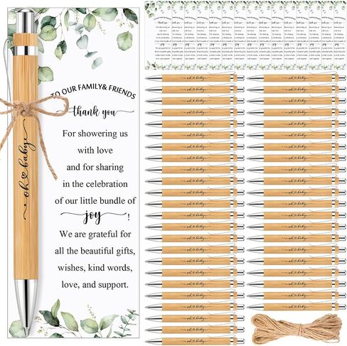 Yeaqee 50 Sets Woodland Safari Baby Shower Gifts for Guest Greenery Woodland Baby Shower Favors Retractable Pens Bamboo Pens Gender Reveal Greeting Cards Souvenirs Prizes in Saudi Arabia