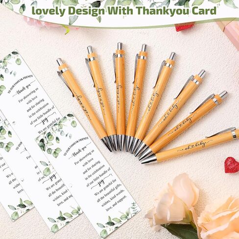 Yeaqee 50 Sets Woodland Safari Baby Shower Gifts for Guest Greenery Woodland Baby Shower Favors Retractable Pens Bamboo Pens Gender Reveal Greeting Cards Souvenirs Prizes in Saudi Arabia