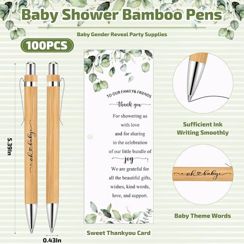 Yeaqee 50 Sets Woodland Safari Baby Shower Gifts for Guest Greenery Woodland Baby Shower Favors Retractable Pens Bamboo Pens Gender Reveal Greeting Cards Souvenirs Prizes in Saudi Arabia
