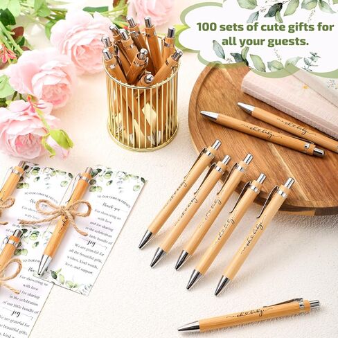 Yeaqee 50 Sets Woodland Safari Baby Shower Gifts for Guest Greenery Woodland Baby Shower Favors Retractable Pens Bamboo Pens Gender Reveal Greeting Cards Souvenirs Prizes in Saudi Arabia