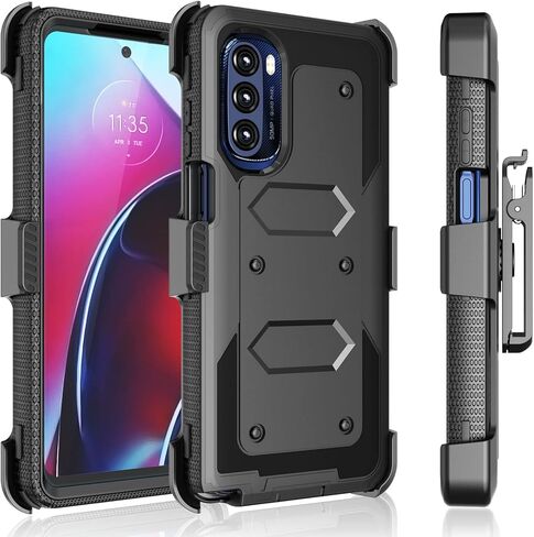 Tekcoo for Motorola Moto G Stylus | 2022 | 4G | XT2211 Case Holster Clip, [Tshell] Shock Absorbing [Built-in Screen] [Kickstand Locking Belt] Secure Swivel Defender Full Body Carrying Covers - Black in Saudi Arabia
