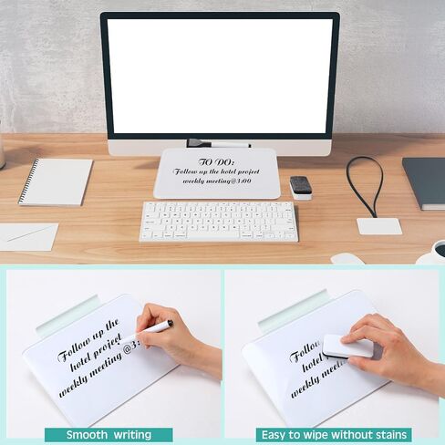 Fulmoon 2 Sets 8 x 6 Inches Small Glass Desktop Whiteboard with Accessories Dry Erase Board with Marker Pen Eraser Dry Erase Desk Pad Dry Erase Desktop Board for Office Home School Supplies, White in Saudi Arabia