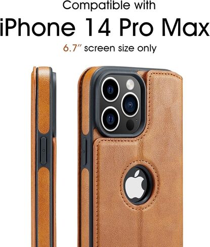 Casus Logo View Compatible with iPhone 14 Pro Max Wallet Case Slim Faux Leather with Card Holder Slot Thin Magnetic Flip Cover (2022) 6.7" (Black) in Saudi Arabia