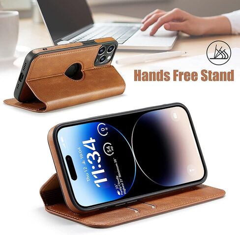 Casus Logo View Compatible with iPhone 14 Pro Max Wallet Case Slim Faux Leather with Card Holder Slot Thin Magnetic Flip Cover (2022) 6.7" (Black) in Saudi Arabia