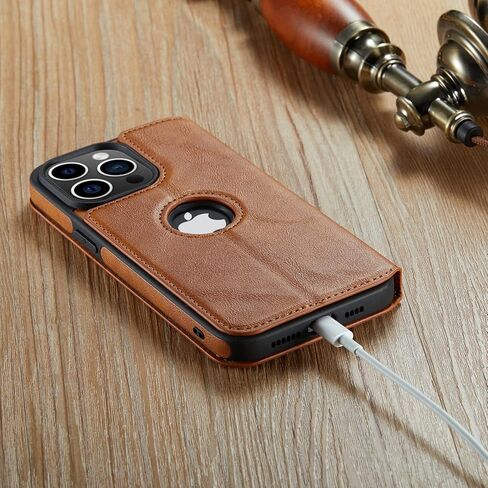 Casus Logo View Compatible with iPhone 14 Pro Max Wallet Case Slim Faux Leather with Card Holder Slot Thin Magnetic Flip Cover (2022) 6.7" (Black) in Saudi Arabia
