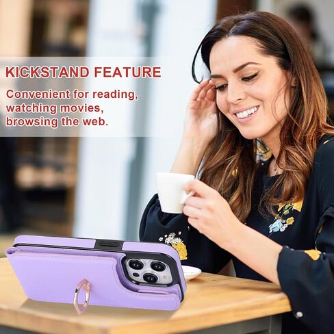 Folosu Compatible with iPhone 15 Pro Case Wallet with Card Holder, 360°Rotation Finger Ring Holder Kickstand, RFID Blocking Leather Protective Double Buttons Shockproof Cover 6.1 Inch Black in Saudi Arabia