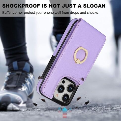 Folosu Compatible with iPhone 15 Pro Case Wallet with Card Holder, 360°Rotation Finger Ring Holder Kickstand, RFID Blocking Leather Protective Double Buttons Shockproof Cover 6.1 Inch Black in Saudi Arabia