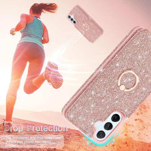 حافظة لهاتف Samsung Galaxy A15 5G مع [واقي شاشة + واقي عدسة الكاميرا] [حامل بطاقات RFID وحامل حلقي 360 درجة] غطاء هاتف Samsung A15 مقاوم للصدمات، ذهبي وردي in Saudi Arabia