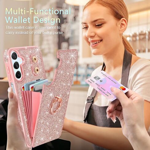 حافظة لهاتف Samsung Galaxy A15 5G مع [واقي شاشة + واقي عدسة الكاميرا] [حامل بطاقات RFID وحامل حلقي 360 درجة] غطاء هاتف Samsung A15 مقاوم للصدمات، ذهبي وردي in Saudi Arabia