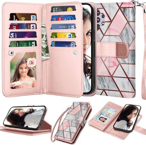 NJJEX Case for Samsung Galaxy A32 5G, for Galaxy A32 5G Wallet Case, [9 Card Slots] PU Leather Credit Holder Folio Flip [Detachable] Kickstand Magnetic Phone Cover & Lanyard for Samsung A32 [Black] in Saudi Arabia