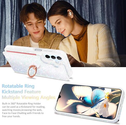 حافظة لهاتف Samsung Galaxy A15 5G مع [واقي شاشة + واقي عدسة الكاميرا] [حامل بطاقات RFID وحامل حلقي 360 درجة] غطاء هاتف Samsung A15 مقاوم للصدمات، ذهبي وردي in Saudi Arabia