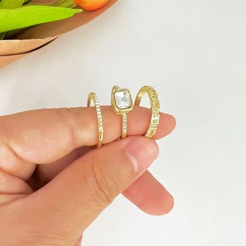 inenimartj خواتم الذهب تكويم للنساء غير تشويه العصرية مكعب زركونيا الإبهام الدائري مجموعة وعد خواتم الخطبة حجم 6-11 خواتم الذهب لذيذ للنساء الفتيات in Kuwait