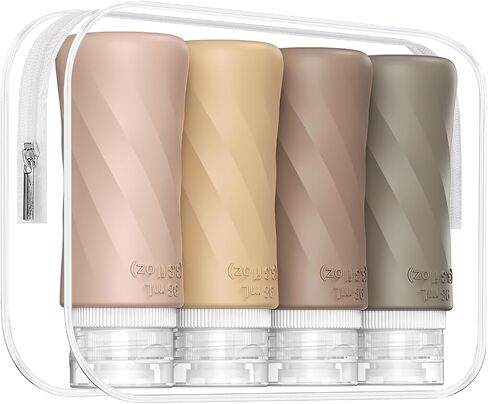 Travel Bottles for Toiletries, Tsa Approved 3.3oz Portable Travel Bottles, BPA Free Leak Proof Squeezable Silicone Travel Size Containers, Travel Accessories with Clear Toiletry Bag (4 Pack) in Saudi Arabia