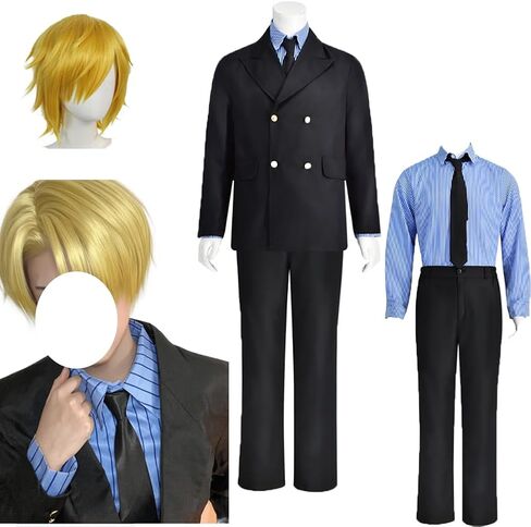 Sanji cosplay Costume Chef Sanji Uniform Black Suits Shirt Jacket with Wig in Saudi Arabia