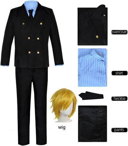 Sanji cosplay Costume Chef Sanji Uniform Black Suits Shirt Jacket with Wig in Saudi Arabia