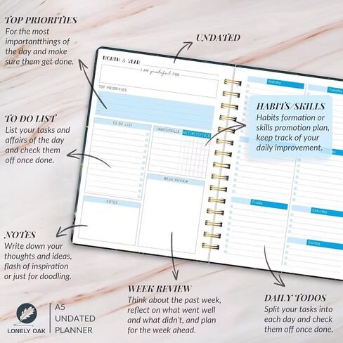 مخطط أسبوعي غير مؤرخ، مخطط تكوين العادات/تعزيز المهارات، جدول الأهداف الأسبوعية، مخطط أكاديمي، متتبع العادات لمدة 57 أسبوعًا، مخطط يومي غير مؤرخ، مجلة الامتنان (الطاووس الأخضر) in Kuwait