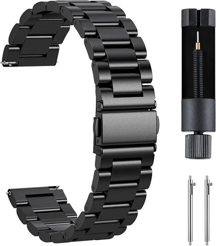 Quick Release Metal Stainless Steel Watch Band for Men 18mm 20mm 22mm Watch Strap with Adjustable Link Removal Black, Silver in Saudi Arabia