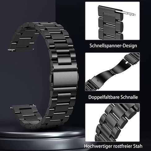 Quick Release Metal Stainless Steel Watch Band for Men 18mm 20mm 22mm Watch Strap with Adjustable Link Removal Black, Silver in Saudi Arabia