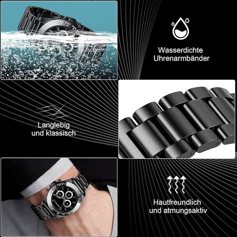 Quick Release Metal Stainless Steel Watch Band for Men 18mm 20mm 22mm Watch Strap with Adjustable Link Removal Black, Silver in Saudi Arabia
