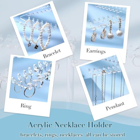 OAOLEER Rotating Acrylic Necklace Organizer，Clear Necklace Holder Stand，Jewelry Organizer Display Tree Hanger Rack with 84 Hooks for Necklaces Chain Pendant Bracelets Ring Watch in Kuwait
